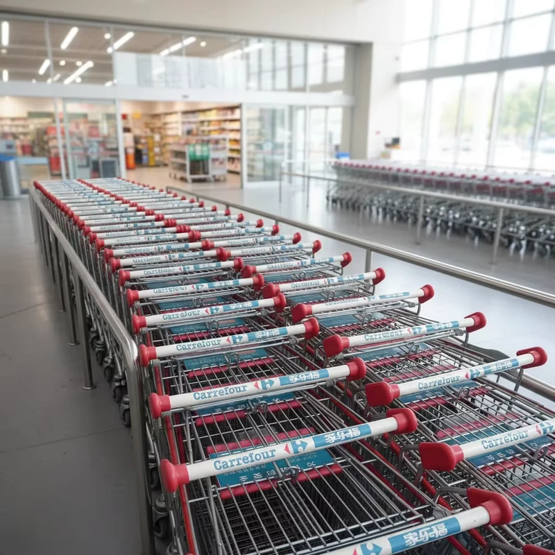 Large capacity supermarket shopping trolley with hand push handle