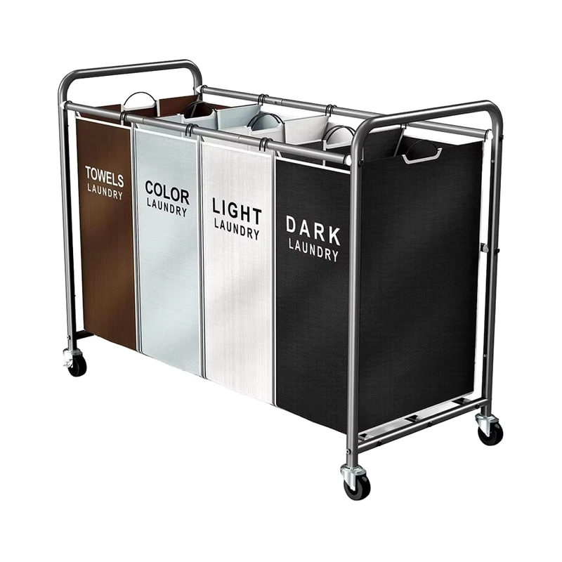 Laundry Cart with 4 Bins Rolling Organizer for Small Spaces Removable Bags Heavy Duty Wheels