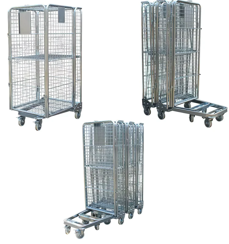Laundry Folded Steel 3 Sided Roll Cage Trolley