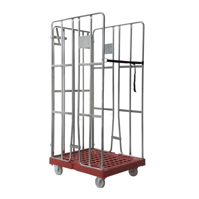 Laundry Trolleys Steel Wire Mesh Structure Trolley Foldable Metal Wire Trolleys Roll Cages Roll Container Warehouse Carts