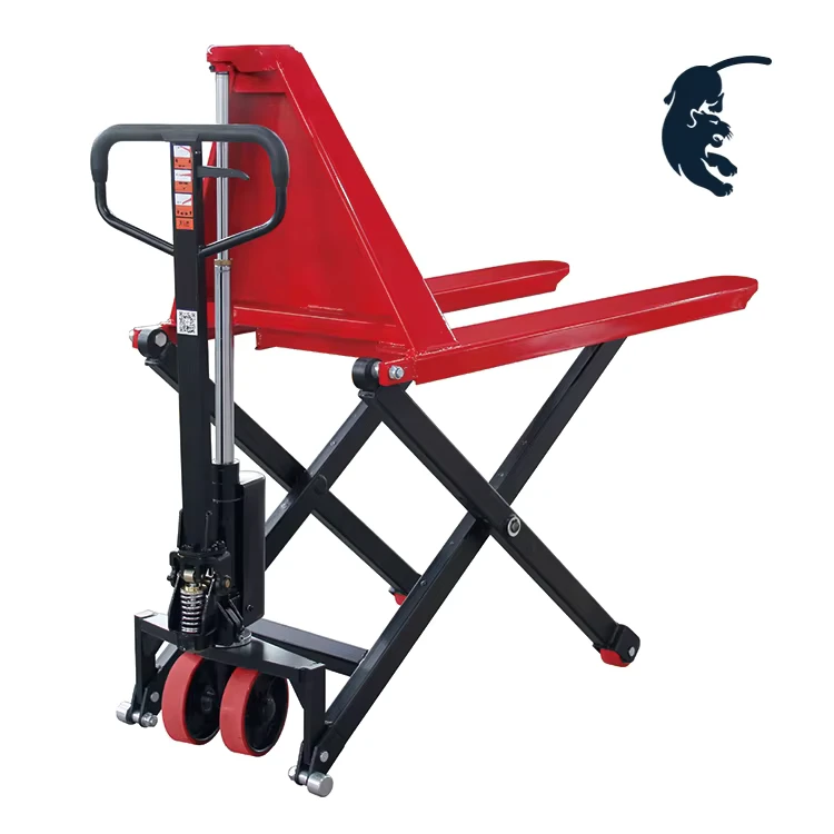 Lift Pallet Truck 1ton Manual Scissor Hand Pallet Truck 75mm Fork Height Nylon Wheels Anti Tilting Skid Feet