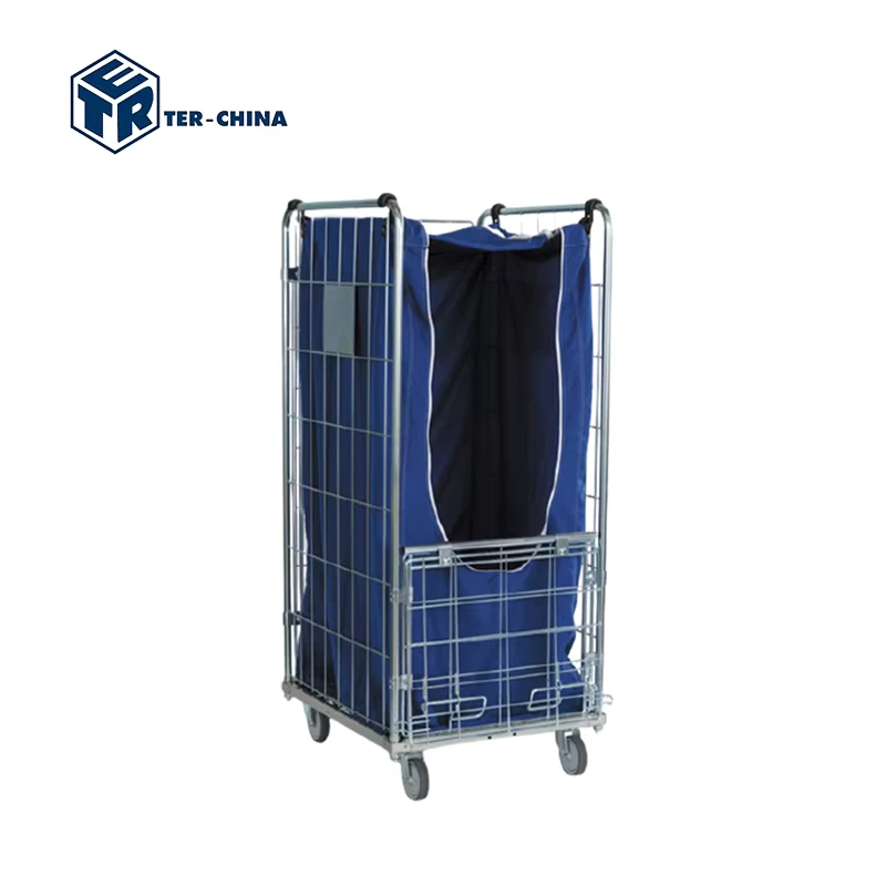 Light Duty Laundry Hospital Trolley Roll Cage With Roll Cage Linen Bag Cover Insertion Feature
