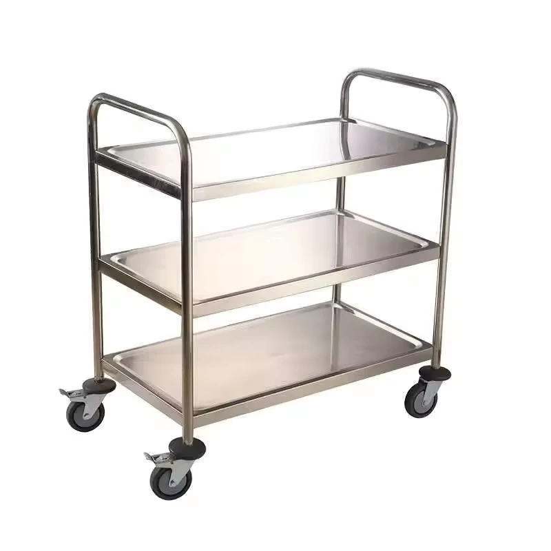 Lightweight 3 Tier Commercial Stainless Steel Mobile Hotel Room Service Cart Cleaning Cart for Food Medical Use
