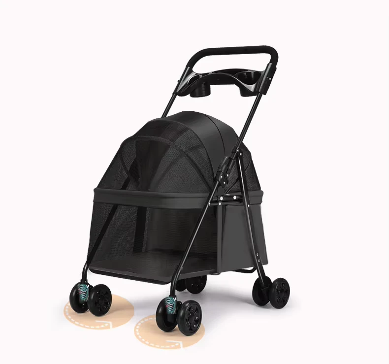 Lightweight 4 Wheel Foldable Pet Stroller Portable RV Car Compatible Dog Cat Cart for Small Animals Outdoor Use