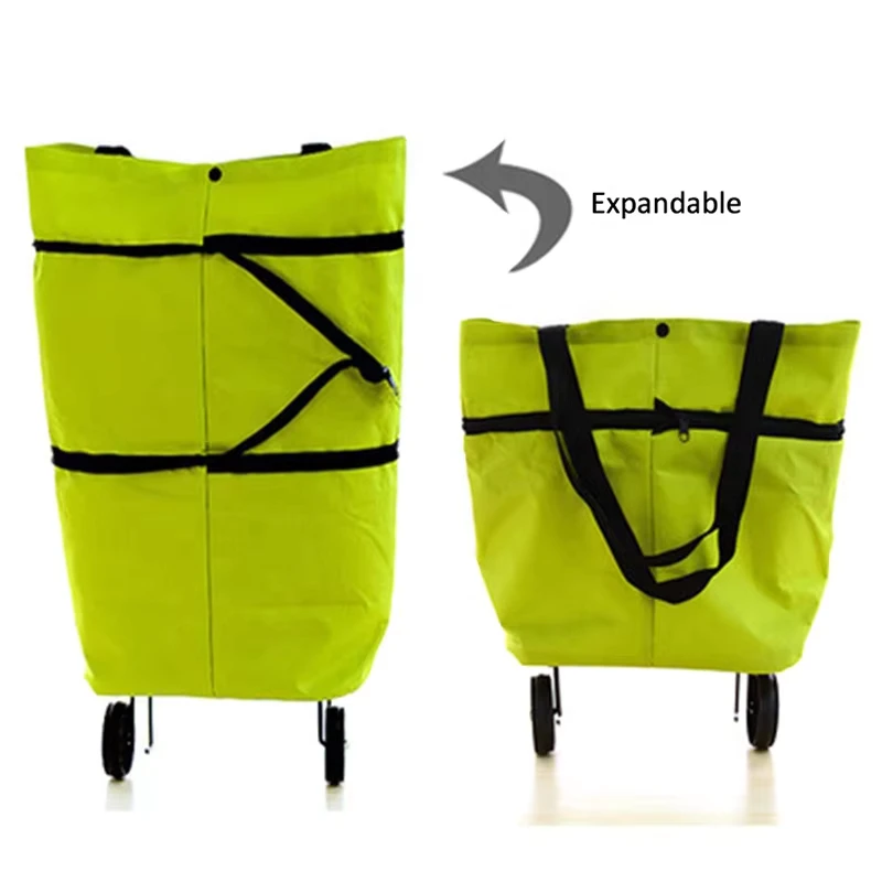 Lightweight Collapsible Reusable Foldable Polyester Large Zipper Closure Supermarket Shopping Trolley Cart with Wheels