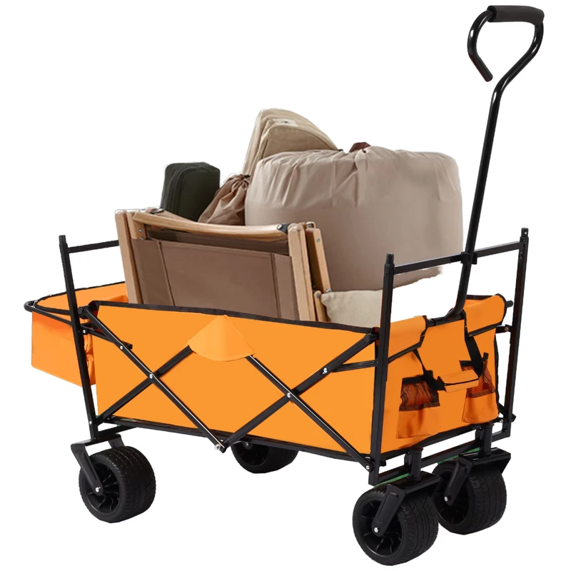 Lightweight Foldable Outdoor Wagon Heavy Duty Wheels for Garden Shopping Travel Collapsible Camping Utility Cart
