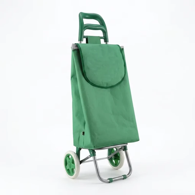 Lightweight Load 20kg Green Color Folding Frame Shopping Cart Trolley