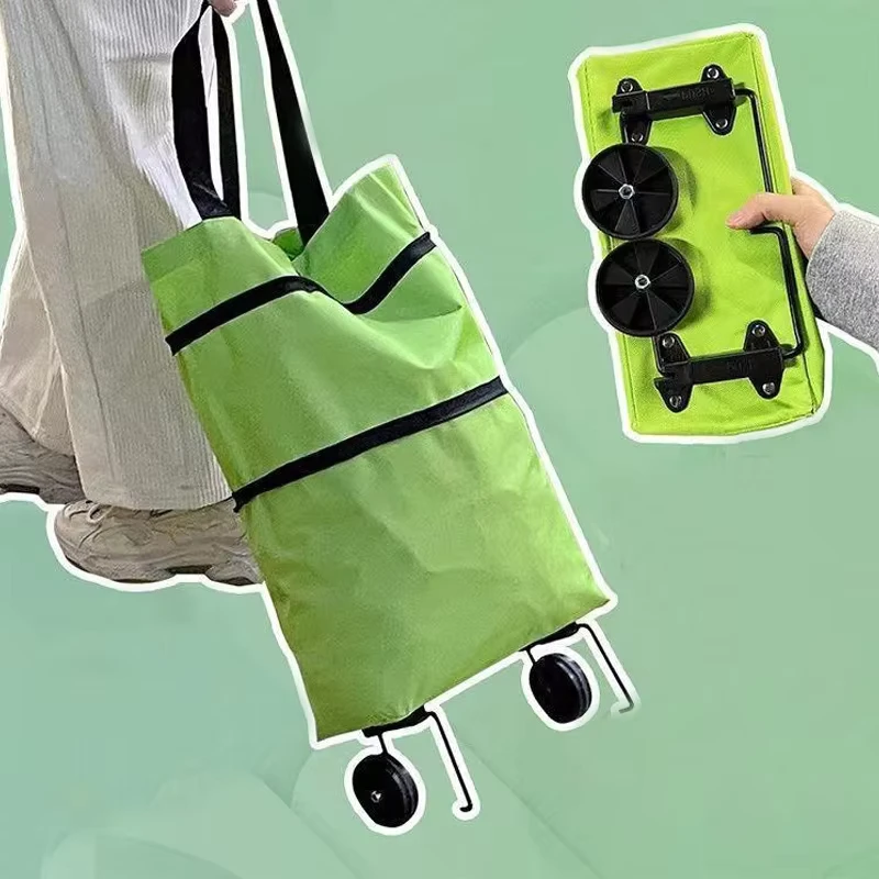 Lightweight Portable Wheels Foldable Home Supermarket Collapsible Folding Shopping Trolleys Carts Bag