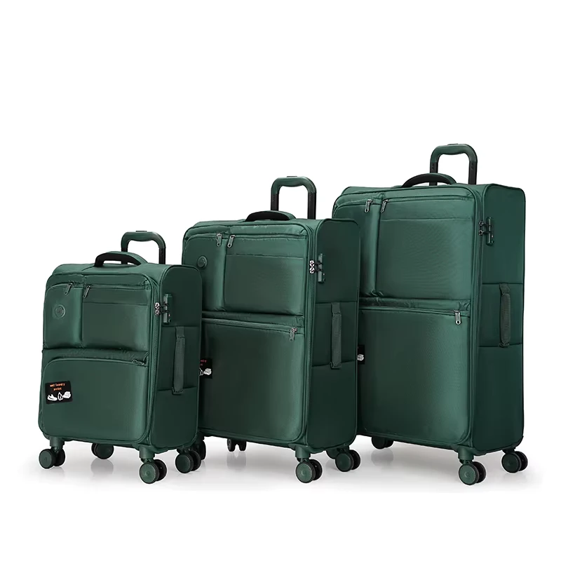 Lightweight Soft Fabric Trolley Suitcase Set with 4 Mute Spinner Wheels for Airport Travel