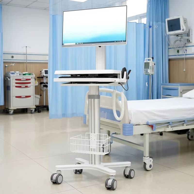 Likaymo MT 1UC Dental Mobile Computer Trolley Cart Pneumatic Height Adjustment Rolling Medical Laptop Workstation Hospital