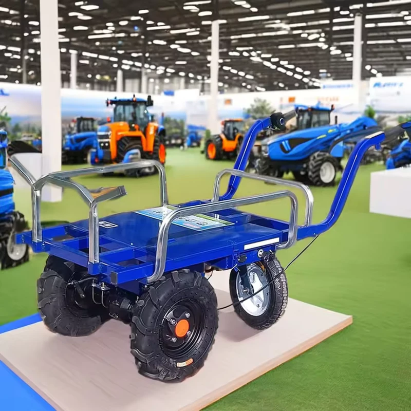 Lithium Battery Farm Electric Wheelbarrow Mountain Climbing Yard Construction Hand Cart Electric Wagon with Steel Platform