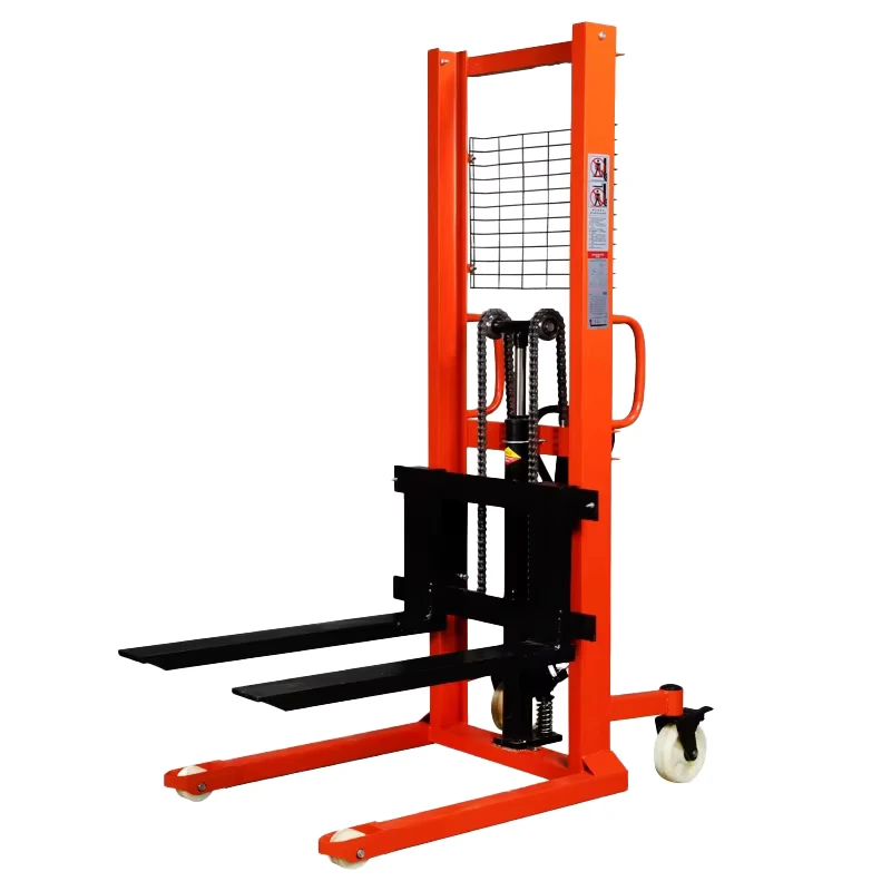 Load 1000KG Self Loading Manual Hydraulic Forklift Truck PU Wheels 85mm Fork Height Portable Warehouse Material Handling