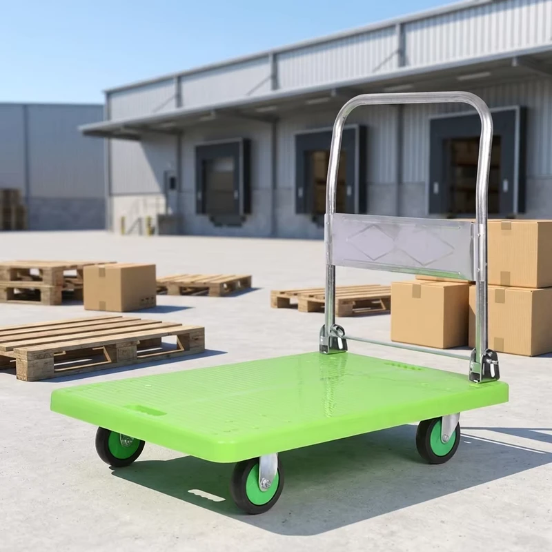 Load 250kg Pvc Wheel Blue Plastic Hand Carts Foldable Trolleys for Factory Material Handling Equipment