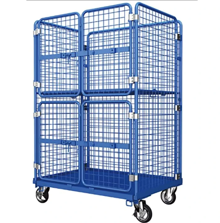 Load 500 kg Warehouse Folding Rolling Cargo Transport Metal Pallet Cage Roll Container with Wheels