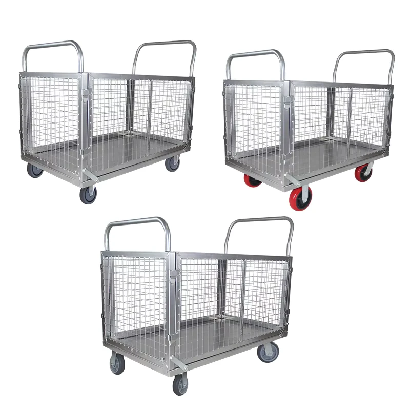 Load 800kg 4 Wheel Iron Mesh Plate 39×59 in Cage Hand Trolley Platform Hand Cart with 360 Degree Swivel Casters for Easy Storage