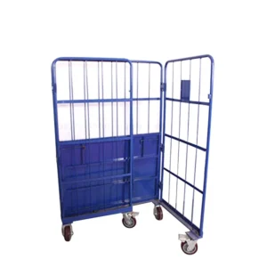 Load Bearing 500kg Powder Coated 3 Door Steel Roll Container Metal Pallet Cage Cargo Trolley With 4 Wheel