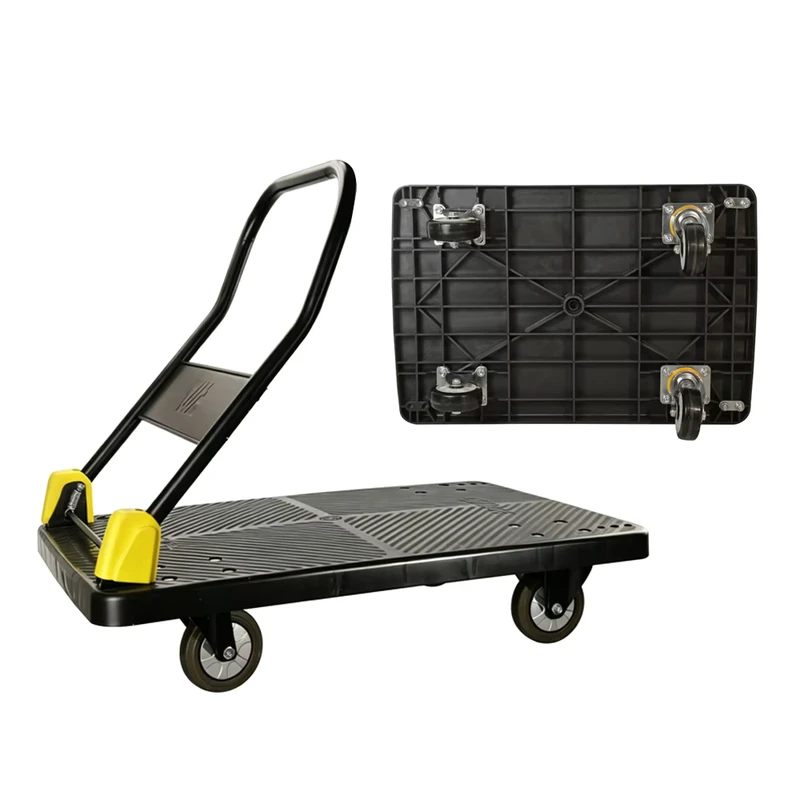 Load Capacity 200kg Heavy Duty Trolley Plastic PP Powered Hand Cart 50*70 cm Folding Trolley for Warehouse