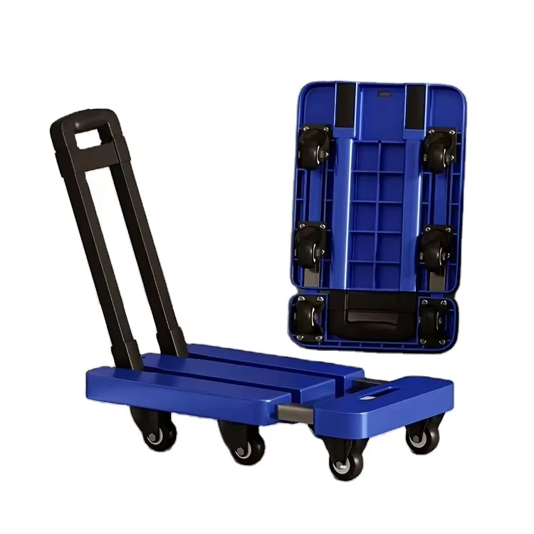 Load Outdoor Foldable Flat Platform Plastic Hand Trolleys Carts for Carrying Goods