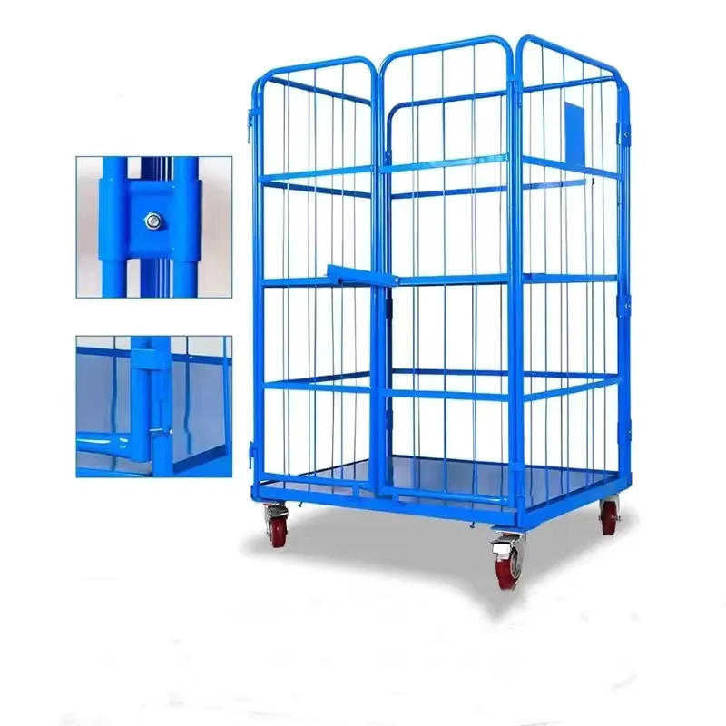 Loading Capacity Roll Trolley Long Service Life Roll Container Folding Storage Roll Cage Trolley