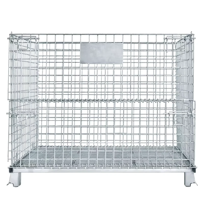 Lockable Folding Welded Steel Metal Wire Mesh Containers Trolley Pallet Storage Cage Stackable for Warehouses
