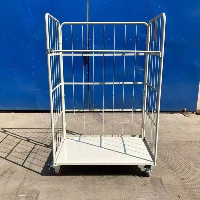 Lockable Mesh Cage Trolley with Sheet Metal Shelves