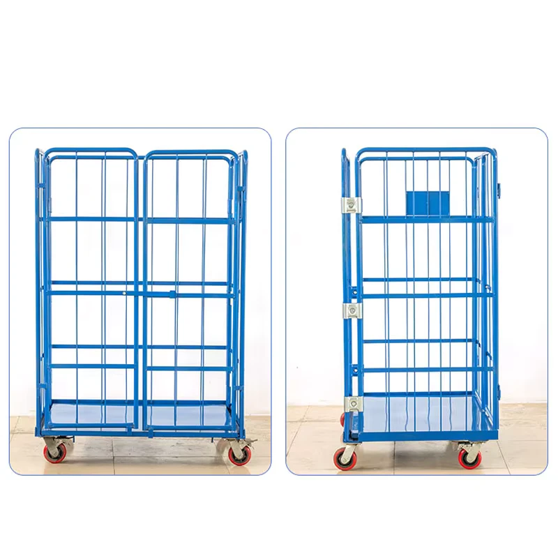 Logistic A Frame Security Collapsible Stackable 4 Sided Folding Steel Wire Mesh Cargo Storage Containers Rolling Trolley for