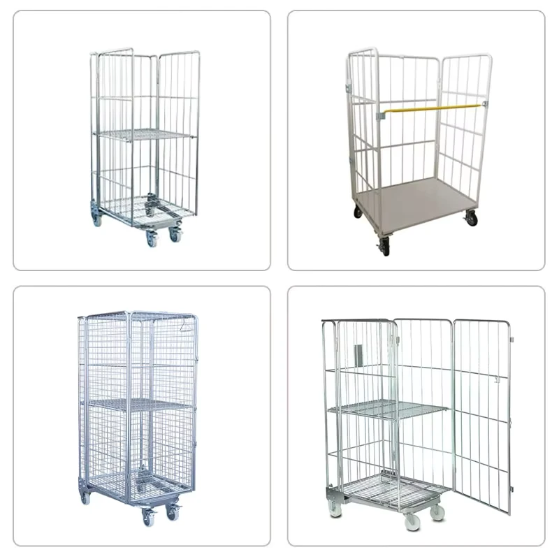 Logistic Transport Steel Zinc Coated Collapsible 4 Sided Rolling Delivery Trolleys Cages 500kg Capacity Lockable