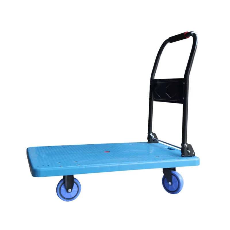 Logistics Distribution Folding Hand Trucks Warehouse Platform Pull Household Trolley Blue Black Plastic Platform Trolley Tools