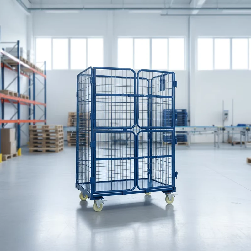 Logistics Roll Container Galvanized Cage Trolley for Efficient Factory Material Handling