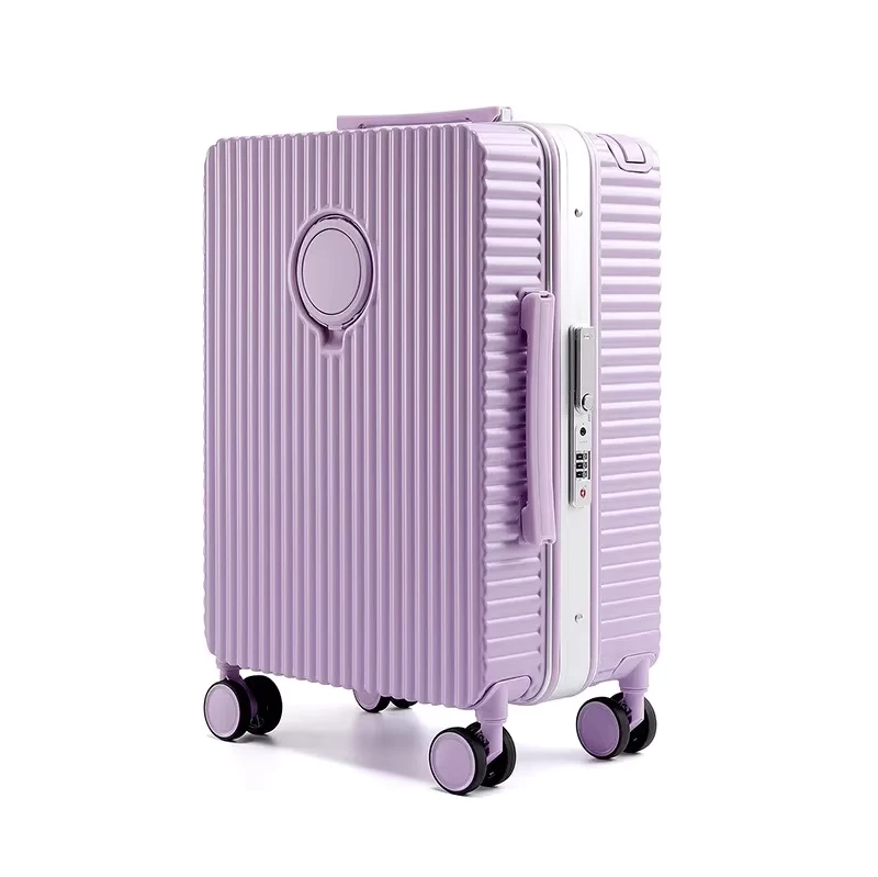 Low MOQ Retail Travel Hard Luggage Set Light Weight Waterproof Multifunctional Pure PC Aluminum Frame Cup Holder