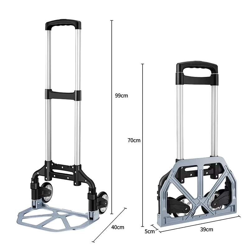 Lupai Aluminum Folding Hand Cart 165lbs Capacity Lightweight 2.6kg Portable Two-Wheeled PVC Wheels Cargo Handling Dolly OEM Home