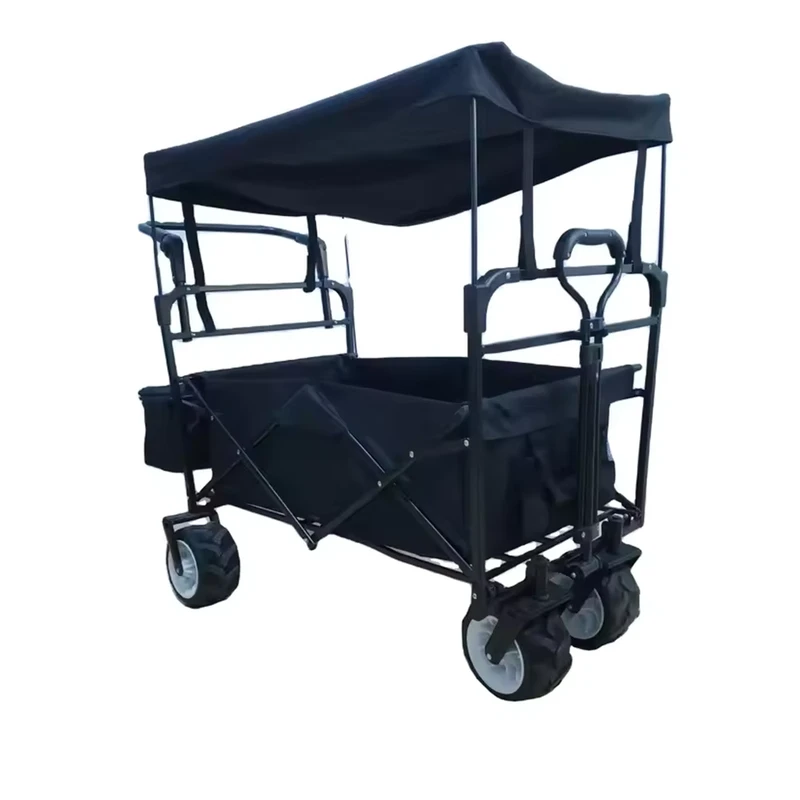 Luxury All-Terrain Folding Wagon with Canopy Heavy Duty 100kg Capacity Utility Trolley Collapsible Beach Camping Cart