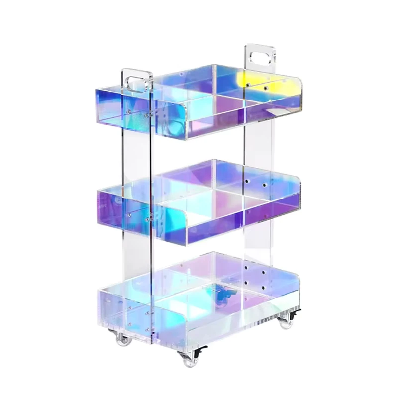 Luxury Colorful Acrylic Mobile Shelves Beauty Salon Barber Shop Movable Trolley ZY 834