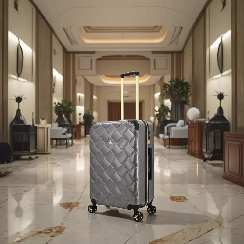 Luxury Durable PC Waterproof Carry on Luggage Suitcase Combination Lock Light Weight 8 Wheel Trolley Polyester