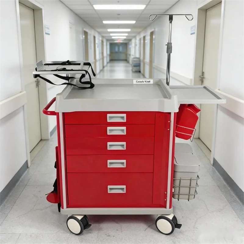 Luxury Emergency Trolley Hospital Medical Crash Cart 5 Drawers Silent Wheels Steel Aluminium ABS 1 Year Warranty Medical Class I