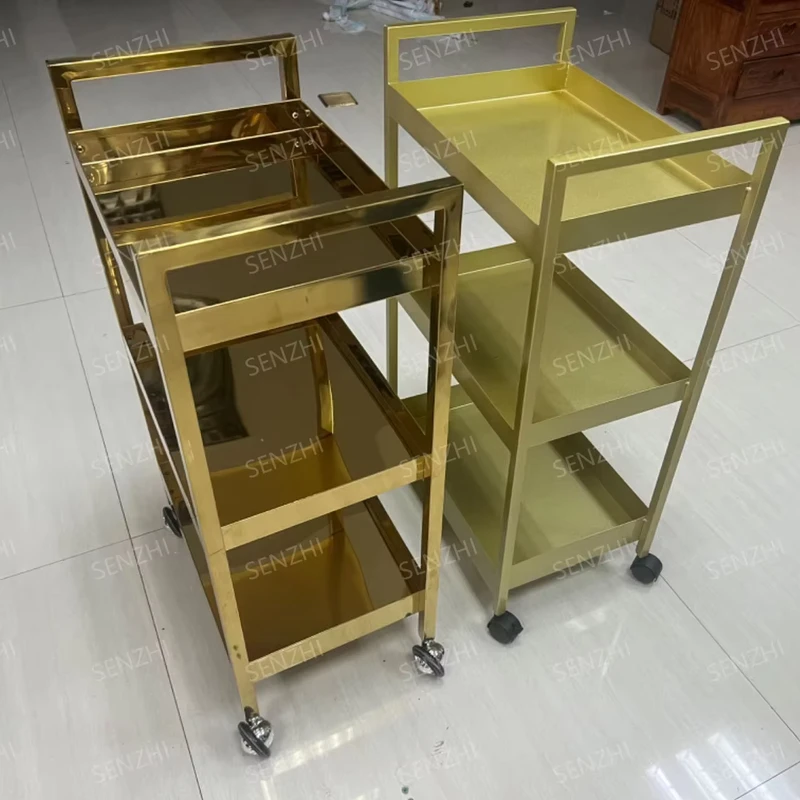 Luxury Gild Plated Stainless Steel Salon Trolley Gold