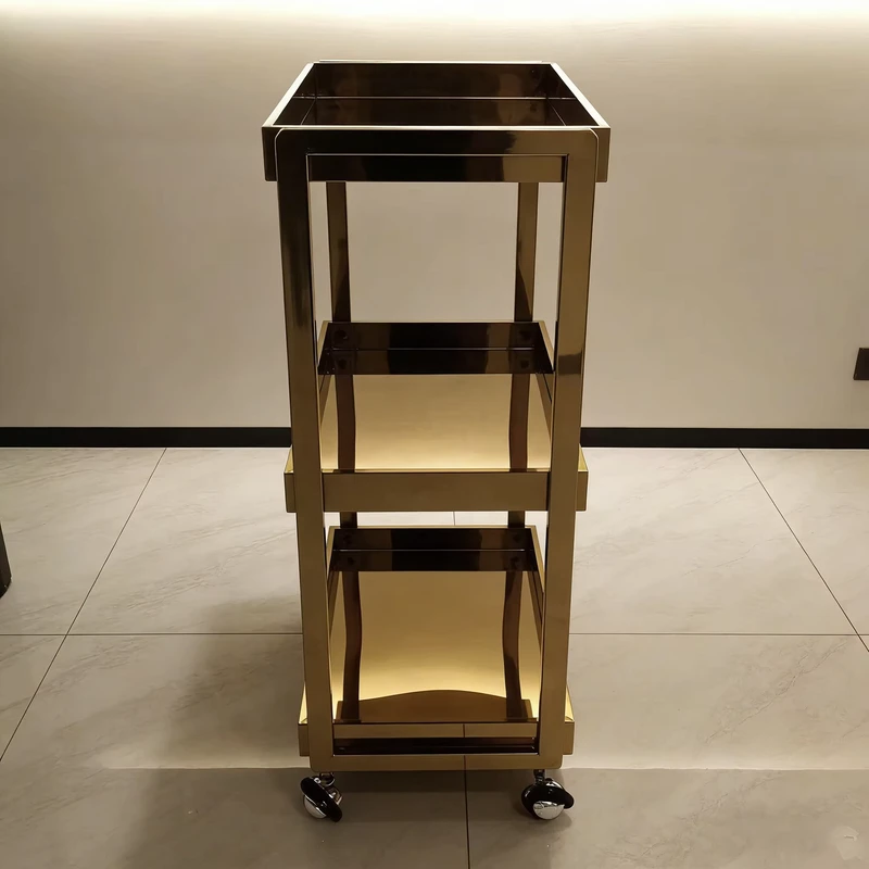 Luxury Gold Salon Trolley Stainless Steel Mobile Cart for Hair Beauty Nail Tool Storage Equipment