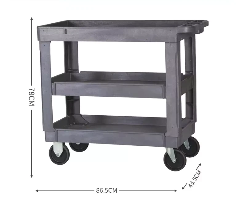 Luxury Good Quality Durable Gray 4 Wheeled Plastic Industrial OEM Utility Cart Service Cart Restaurant Hotel Kitchen