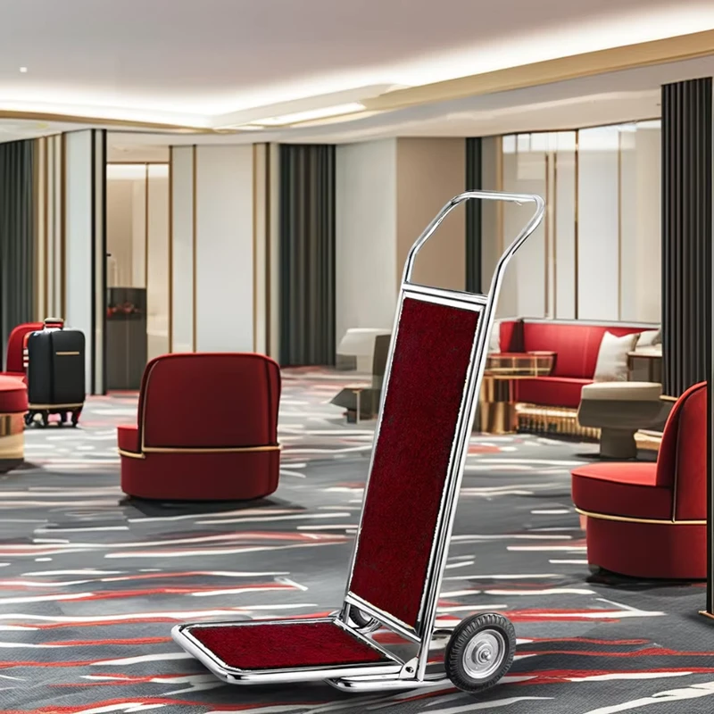 Luxury Hotel Lobby Bellman Luggage Carrier Cart Modern Stainless Steel Baggage Trolley Mirror Gold Finish Durable 2 Wheel