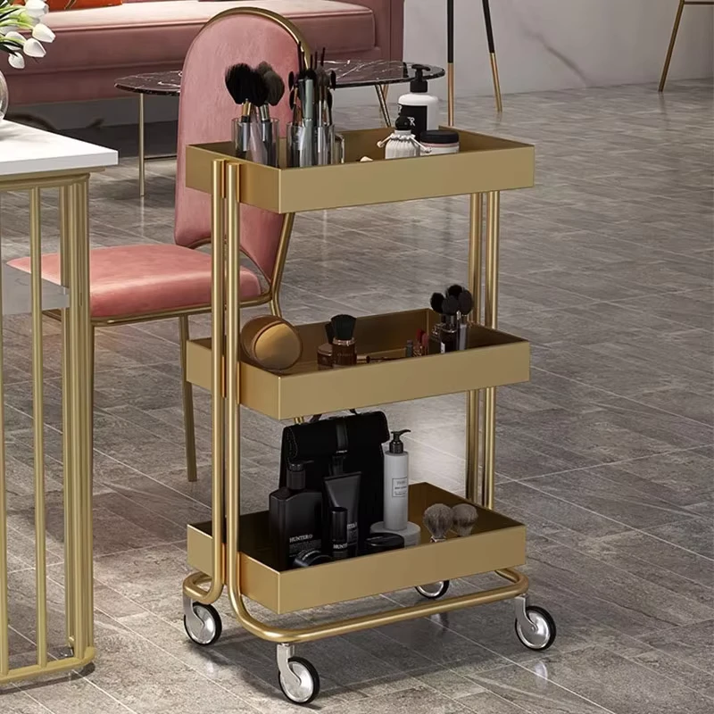 Luxury Metal 4 Wheel Barbershop Small Tool Cart Modern Multifunction Storage Spa Trolley Beauty Salon