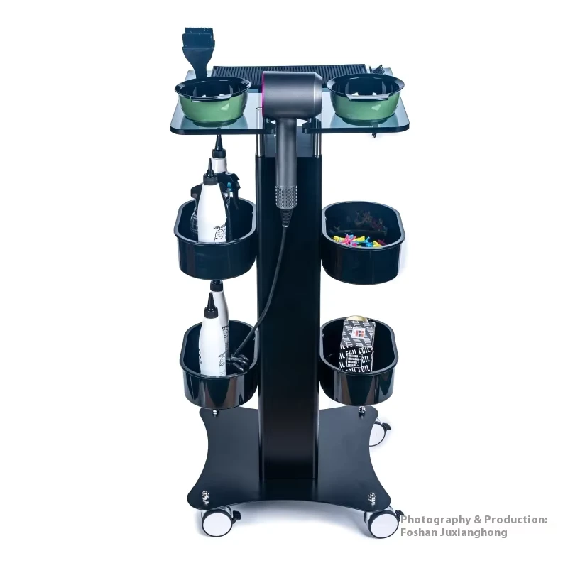 Luxury Modern Design Metal Hair Stylist Cart High-End Acrylic Perm Dye Mobile Tool Cabinet for Salon Home Luxury Style