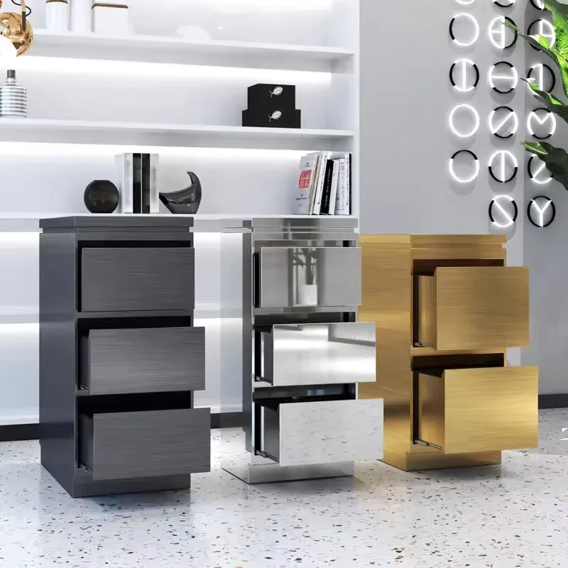 Luxury Modern Gold Stainless Steel Salon Beauty Barber Trolley Drawers Hairdressing Stool for Barber Shop Home Office Apartment