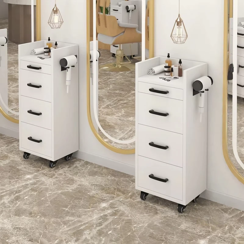 Luxury Modern Iron Stainless Steel Commercial Salon Storage Cabinet with 4 Wheel Trolley Adjustable Design for Barber Use