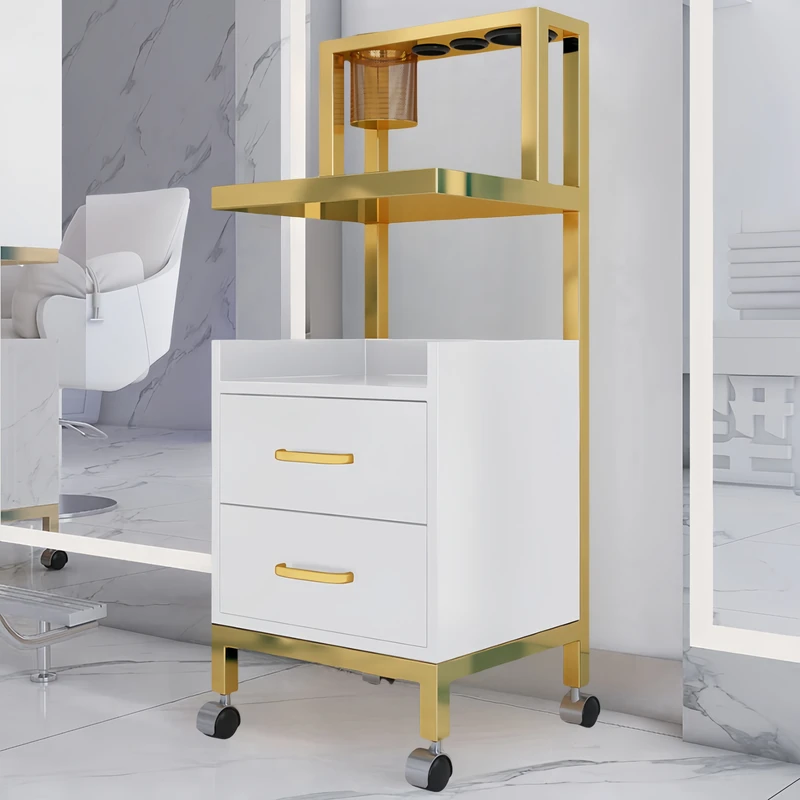 Luxury Modern Metal White or Black Salon Barber Trolley with 360 degree Rotation
