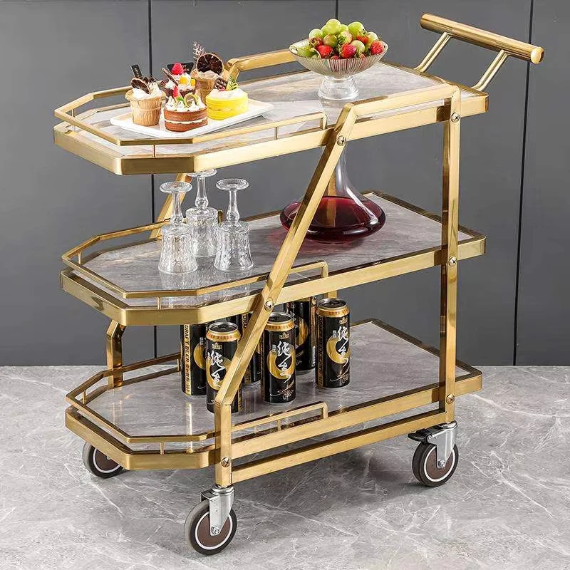 Luxury Restaurant Service Vehicle Serving Cart Stainless Steel Three Layer Hand-Pushed Cart