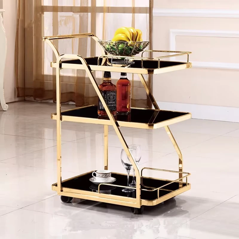 Luxury Stainless Steel Bar Trolley for Dining Living Room Home Office Decor Metal Tea Trolley for Hotel Restaurant Beauty Salon