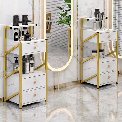 Luxury Stainless Steel Barber Trolley Gold Plating Modern Directional Wheels for Easy Movement for Hotels Hospitals Barber Shops
