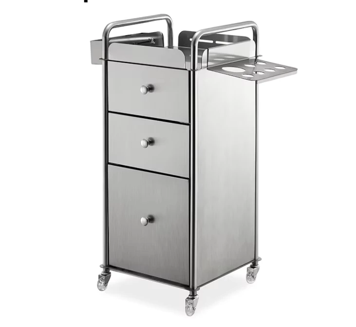 Luxury Stainless Steel Modern Design Universal Wheels Cart Salon Trolley Special Tool Cabinet for Barber Shop