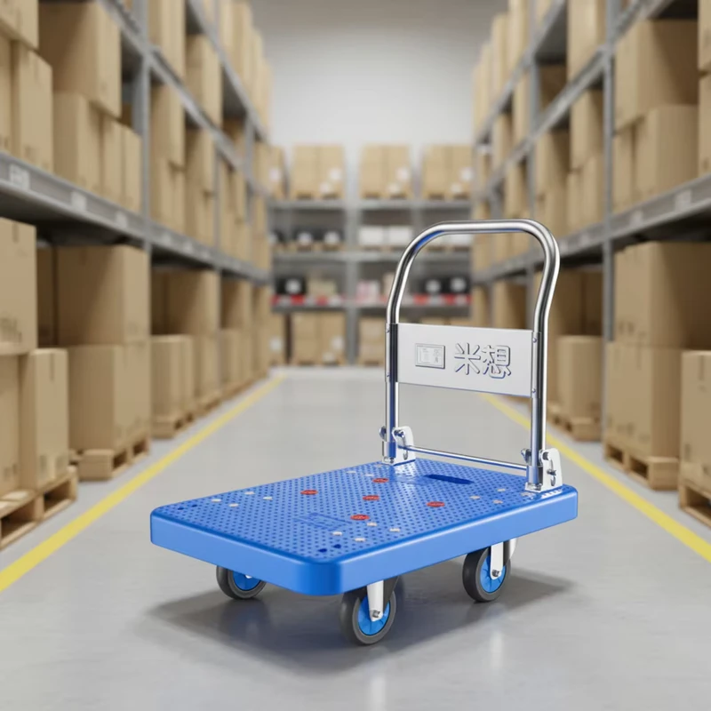 MBC-009 Flat Folding Cart 4 Wheel Rollers Trolley Platform Plastic Shopping Trolley for Bulk Workshop Trolley