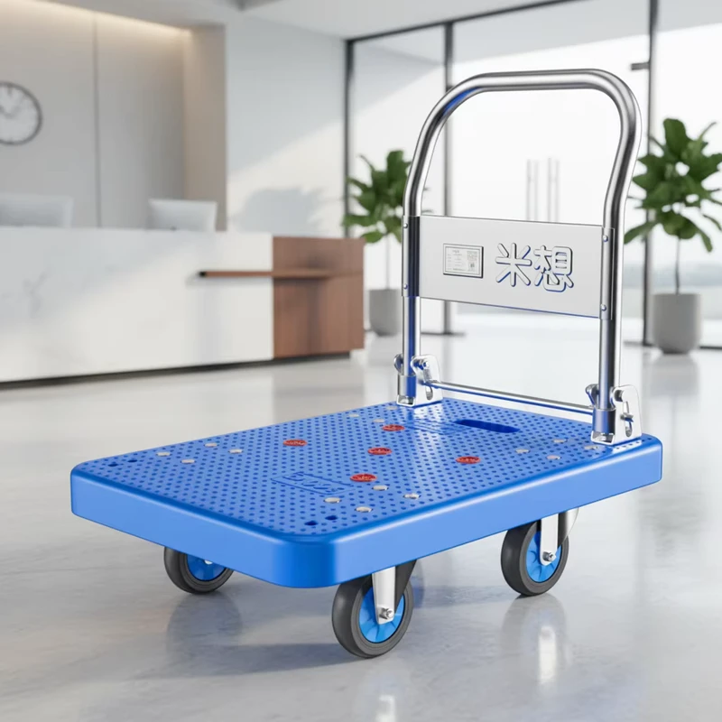 MBC 009 Plastic Wheeled Dolly Cart Flat Folding Cart 4 Wheel Rollers Trolley Platform Shopping Trolley for Bulk Workshop Trolley